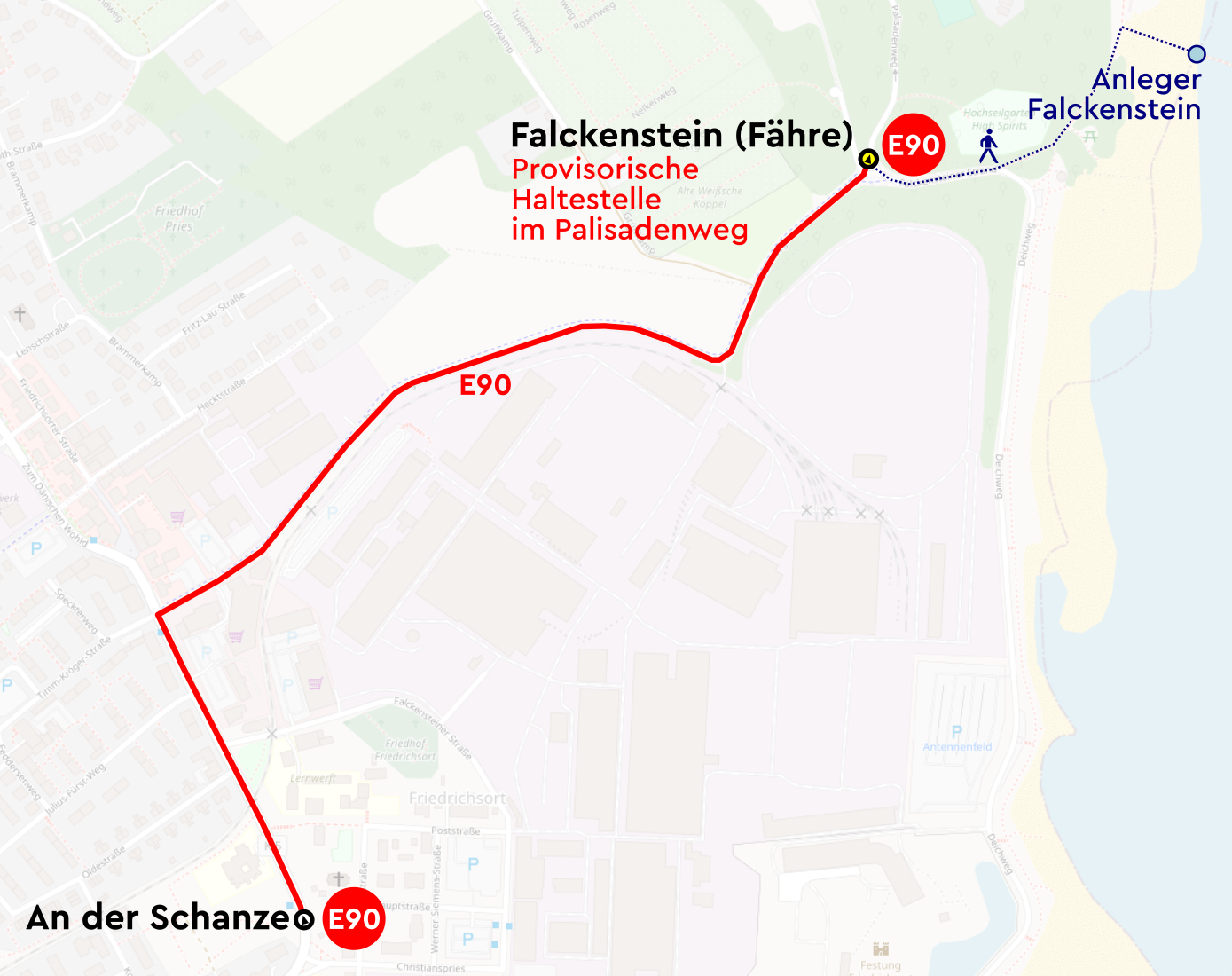 Linienweg des Ersatzverkehrs